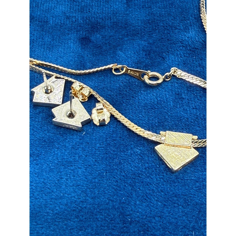 VTG Avon "Dazzlescence" 1985 Necklace & Earrings Geometric Rhinestone GoldTone - Picture 3 of 4